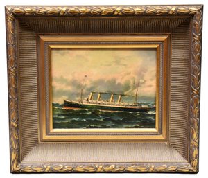 Signed S. Pantier Oil On Board Painting OF A Ship At Sea