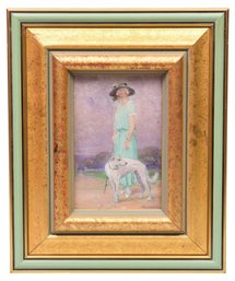 Signed S. Besme-Bellscourt Oil On Board Depicting A Woman Walking Her Dog