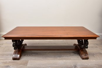 Wood Cocktail Table With Wrought Iron Base