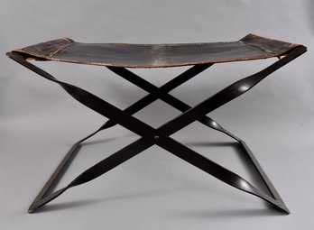 Iron And Leather Director's Folding Leather Stool