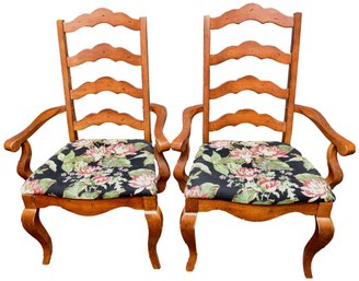 Set Of Two Country French Wood Ladderback Dining Armchairs