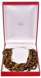 Kosta's Multi-Strand Tiger Eye Necklace With Sterling Silver Beads And End Pieces
