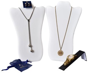 Collection Of Jewelry - Michael Kors Watch, Niquea.D Pierced Earrings, 24K HGE Coin Necklace And Mika Necklace