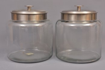 Pair Of Anchor Hocking Company Montana Glass Jars With Lids