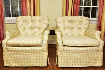 Pair Of Vintage Tufted Back Upholstered Arm Chairs