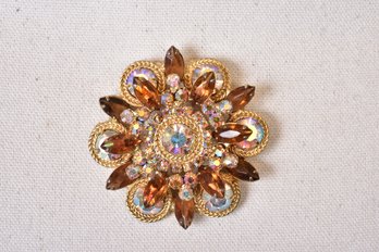 Mid-Century Crystal Floral Shaped Brooch