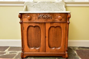 Antique Victorian Walnut Commode With Marble Top