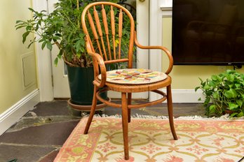 Vintage Bentwood Thonet Cafe Oak Chair With Cane Seat And Cat Tail Back