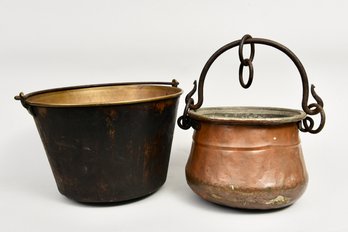 Antique Brass Bucket And Antique Copper Bucket