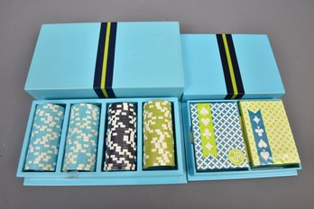 Jonathan Adler Lacquer Poker Chip Set And Boxed Playing Card Set