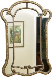 Beautiful Carved Wood Wall Mirror With Gilt Trim