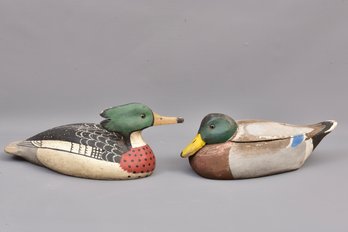 Pair Of Carved Wood Duck Decoys