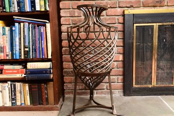 Wrought Iron Grecian Urn On Stand