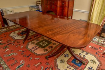Antique Norman Adams English Double Pedestal Dining Room Table On Casters With A Set Of Two Leaves