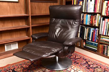 Mid-century Leather Swivel Reclining Easy Chair