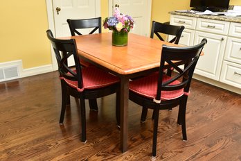 Wood Kitchen Table With Set Of Four Crate & Barrel Side Chairs With Seat Cushions