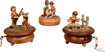 Set Of Three Anri Italy Musical Wind Up Boxes With Thorens Swiss Movement