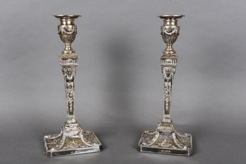 Pair Of William Hutton & Sons English Hallmarked Weighted Sterling Silver Candlestick Holders