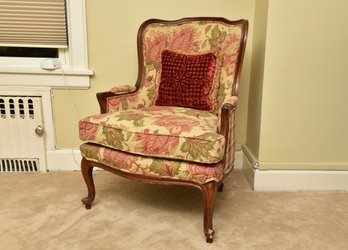 Queen Anne Style Upholstered Wingback Arm Chair And Throw Pillow