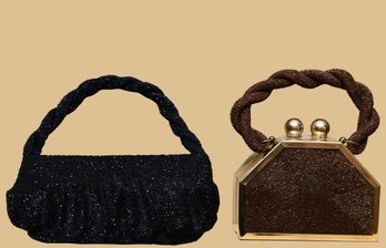 Pair Of Beautiful Vintage Beaded Handbags With Braided Handles