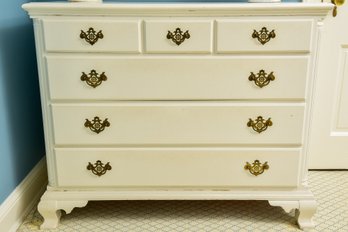 Vintage White Washed Painted Six Drawer Chest