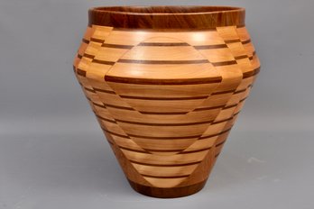 Mixed Wood Vase With Geometric Detail