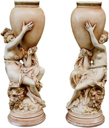 Pair Of Signed Albert-Ernest Carrier-Belleuse (1824 - 1887) Grecian Goddess Chalkware Sculptures