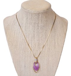 14K Yellow Gold Italian Heart Shaped Chain With 10K Gold Amethyst And Diamond Pendant