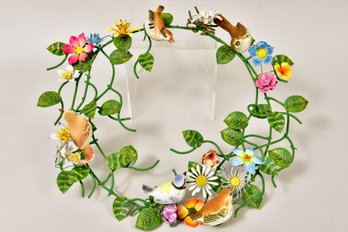 Metal Spring Floral Wreath With Birds