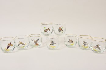 Collection Of Nine Vintage Ned Smith Gilt Trim Bird Design Glasses