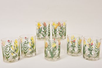 Set Of Seven Neiman Marcus Floral Whiskey Glasses