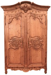 Country French Carved Pine Wood Armoire (RETAIL $5,340)