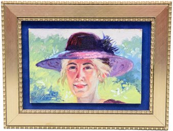 Signed D. Mannion Oil On Board Portrait Of A Woman Wearing A Hat