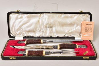 Cutlass Genuine Stag Horn Cutlery Set In Black Carrying Case Made In Sheffield England