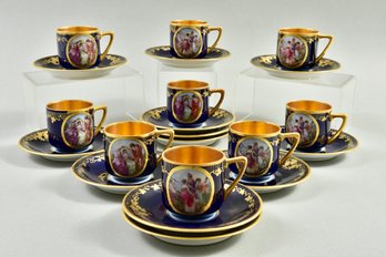 Epiag Royal Czechoslovakia Cobalt Gilt Porcelain Demitasse Cups And Saucers