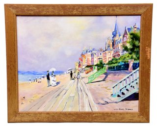 After Claude Monet Beach At Trouville, 1870 Oil On Canvas Framed Painting