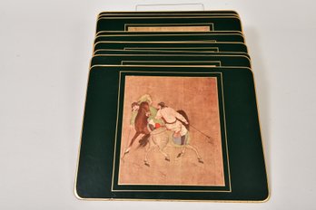 Set Of Nine Ming Polo Placemats Handcrafted In England Of Gold-screened Linen Over Hardboard Backed With Felt