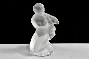 Lalique France Crystal Nude Lady Diana The Huntress With Fawn Figurine