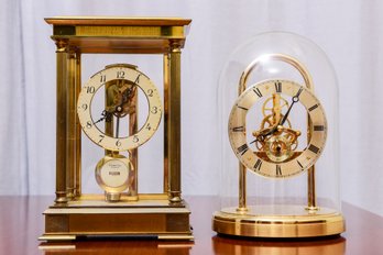 S. Haller Germany Skeleton Mantle Clock And Seiko Goldtone Anniversary Glass Dome Mantel Clock