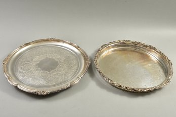 Pair Of Sliver-Plated Serving Platters By International Silver Company Webster Wilcox And English Silver Mfg.