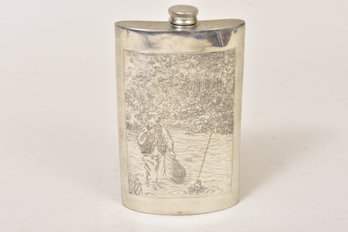 Pewter Fishman Etched Flask