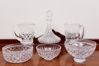 Collection Of Waterford Serving Pieces - Decanter, Bowls And Pitchers