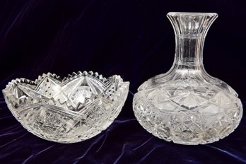 Antique Cut Crystal Bowl And Vase/Decanter