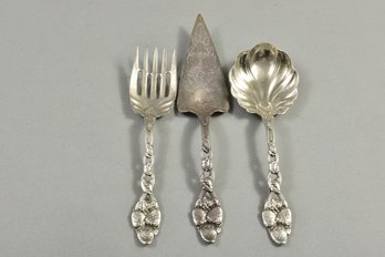 Collection Of Three Sterling Silver Serving Pieces With Strawberry Design