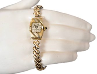 Art Deco 18k White And Yellow Gold Ladies Watch With Sapphire Crown