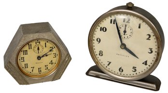 Pair Of Vintage Pewter Westclox Table Clocks