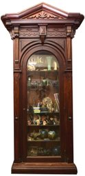 Impressive Antique Carved Mahogany Very Large Display Cabinet With Glass Door