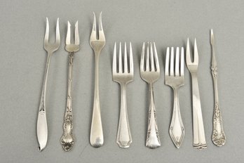 Assorted Collection Of Eight Sterling Silver Forks - COHR Denmark, Gorham And More