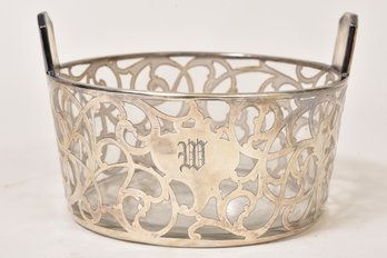 Monogrammed Glass Ice Bucket With Sterling Silver Overlay