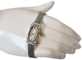 Longines Watch Co. 18k White Gold And Diamond Art Deco Ladies Watch With 14k White Gold Band (14.9 Grams)